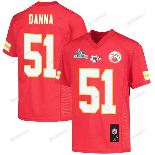 Mike Danna 51 Kansas City Chiefs Super Bowl LVII Champions Youth Game Jersey - Red