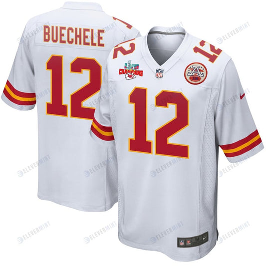 Shane Buechele 12 Kansas City Chiefs Super Bowl LVII Champions 3 Stars Men Game Jersey - White