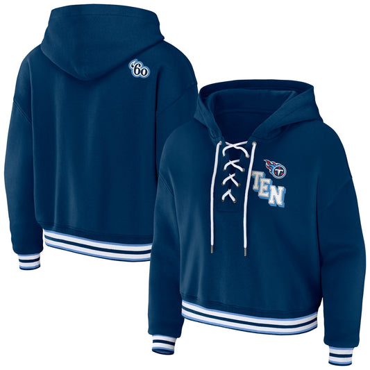 Tennessee Titans WEAR by Erin Andrews Women's Lace-Up Pullover Hoodie - Navy