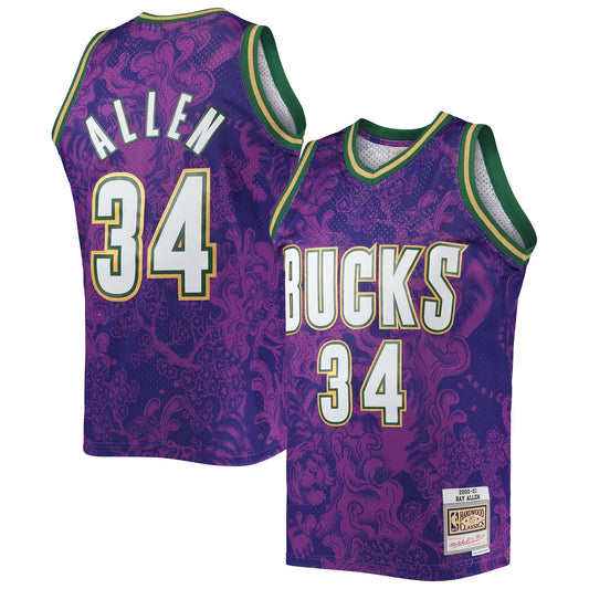 Ray Allen Milwaukee Bucks Mitchell & Ness Hardwood Classics 2000/01 Lunar New Year Swingman Jersey - Purple