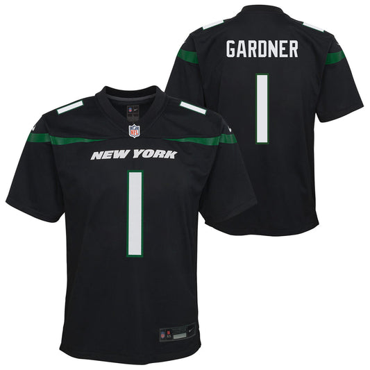 Youth Sauce Gardner New York Jets Black Game Replica Jersey