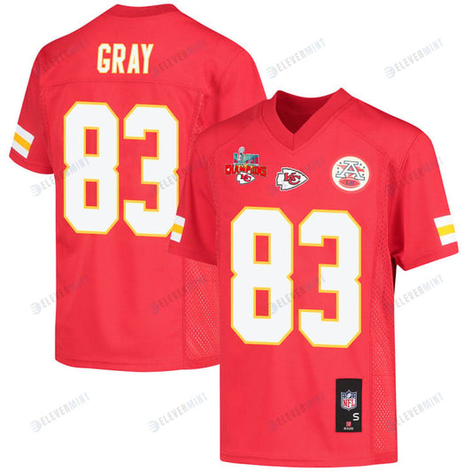 Noah Gray 83 Kansas City Chiefs Super Bowl LVII Champions 3 Stars Youth Game Jersey - Red