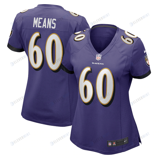 Steven Means 60 Baltimore Ravens Women's Game Player Jersey - Purple