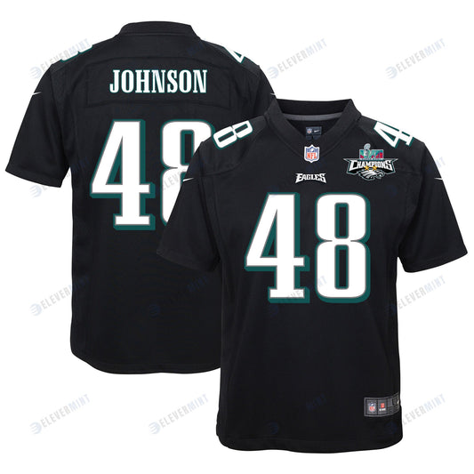 Patrick Johnson 48 Philadelphia Eagles Super Bowl LVII Champions 2 Stars Youth Game Jersey - Black