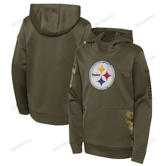 Pittsburgh Steelers Youth 2022 Salute To Service Performance Pullover Hoodie - Olive