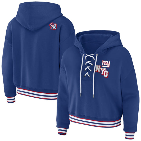 New York Giants WEAR by Erin Andrews Women's Lace-Up Pullover Hoodie - Royal