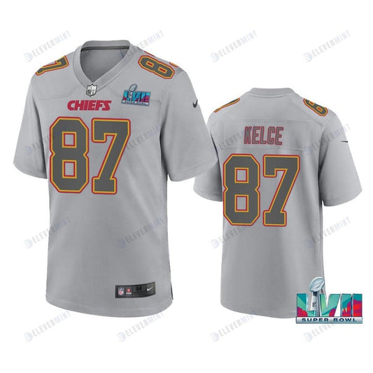 Travis Kelce 87 Kansas City Chiefs Super Bowl LVII Patch Atmosphere Fashion Game Jersey - Gray