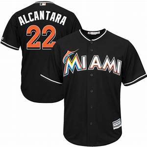 Mens Miami Marlins Sandy Alcantara Cool Base Replica Jersey Black